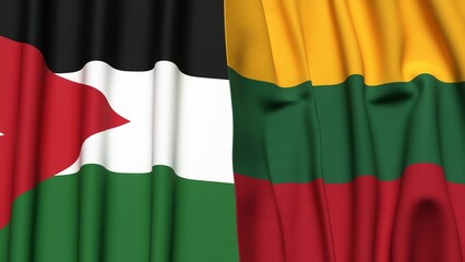 Obraz premium Flags of JORDAN and LITHUANIA with realistic cloth texture