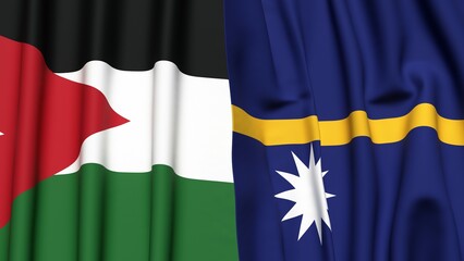 Fototapeta premium Flags of JORDAN and NAURU with realistic cloth texture