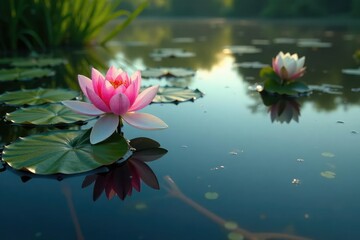 Water lilies forming a floral pattern on a tranquil lake, water, lilypad