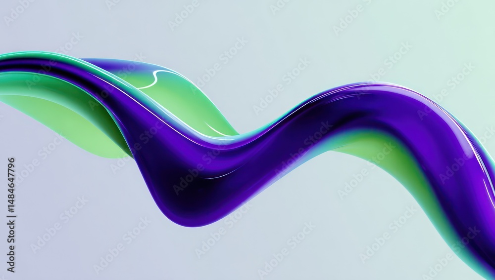 Aufkleber floating liquid waves in purple and green create a smooth undulating pattern on a soft white backdro