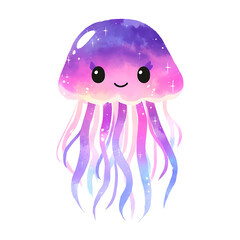Whimsical Jellyfish: A cute, cartoon jellyfish with a pastel galaxy pattern, ideal for children's decor.
