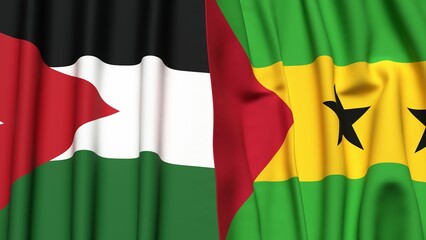 Obraz premium Flags of JORDAN and SAO TOME with realistic cloth texture