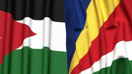 Obraz premium Flags of JORDAN and SEYCHELLES with realistic cloth texture