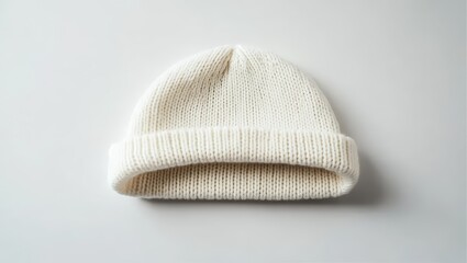 White Knit Hat on Plain Background
