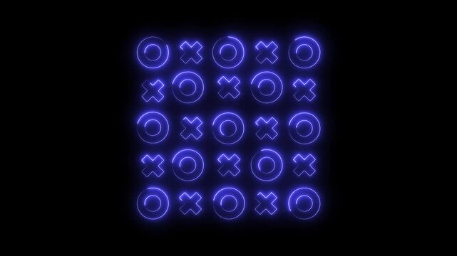 Neon tic tac toe game animation background futuristic glowing grid of xs and os