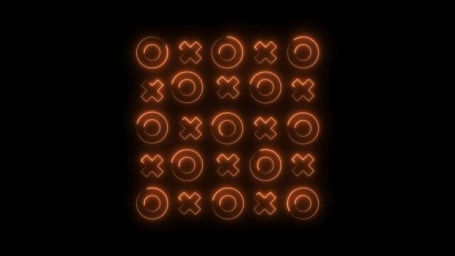 Neon tic tac toe game animation on dark background glowing orange outlines