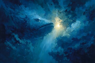 Fototapeta premium Deep sea leviathan painting in blue