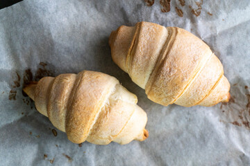 Homemade croissant with cherry jam. Dessert. Food. Pastry