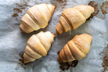 Homemade croissant with cherry jam. Dessert. Food. Pastry