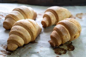 Homemade croissant with cherry jam. Dessert. Food. Pastry