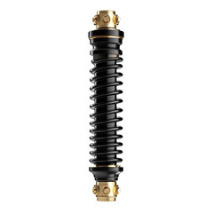 Naklejka premium Black and gold shock absorber conveying mechanical strength and industrial on transparent background