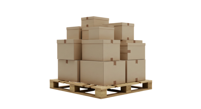 Cardboard boxes stacked on pallet against black background