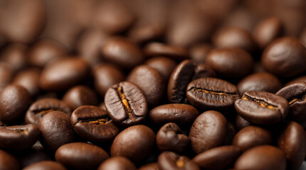 Macro photography of roasted coffee beans.