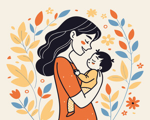 A beautiful woman, a floral silhouette with autumn glamour, holds lovely flowers in a vector art illustration, her face a study in natural beauty and design