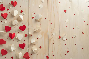 Valentine's Day background with paper hearts and romantic design with space for text