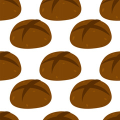 Brown bread rolls arranged in a repeating pattern on a white background