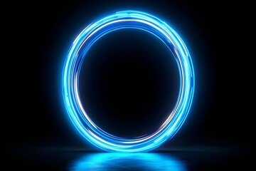 Fototapeta premium A glowing blue neon circle against a black background