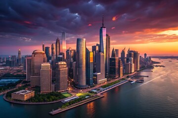 Obraz premium Dramatic Sunset over New York City Skyline