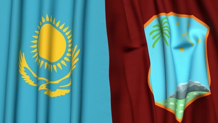 Flags of KAZAKHSTAN and West Indies with realistic cloth texture