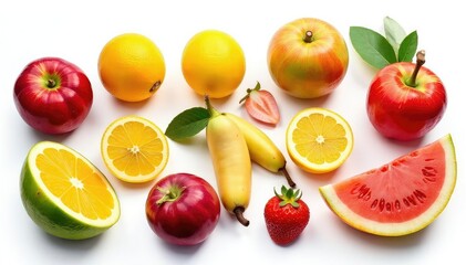 Naklejka premium Assortment of organic fruits isolated on white, clean eating, still life