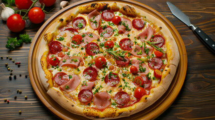 Hot pepperoni pizza fresh from the oven
