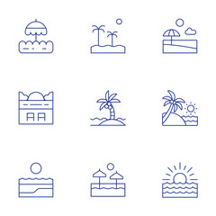 Beach icons set. Thin Line style, editable stroke. beach, beach sunset, sunset, summer holidays