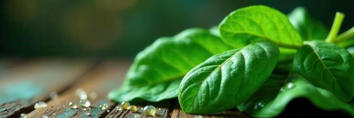 Juicy spinach with sparkling water beads Perfect for healthy food visuals , water droplets, modern, bright