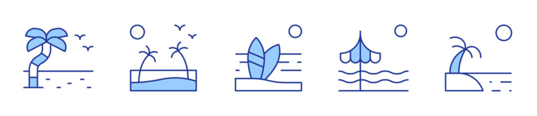 beach, sunset. Beach Icon vector illustration. Line Duotone style. Editable stroke.-1