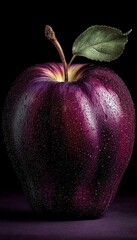 Dark Red Apple Glistening against a Black Background, Vibrant Studio Image of Fresh Fruit