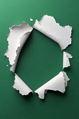 Ripped paper hole on a green background