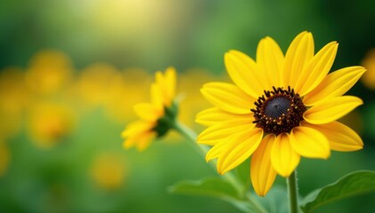 Obraz premium Vibrant yellow sunflowers in soft focus, blurred background , sunny, botany, image