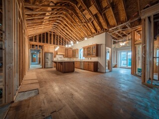 Interior of a new home under construction kitchen area
