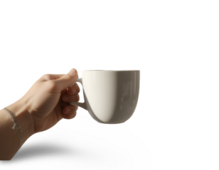 Hand Holding a White Mug with Transparent Background