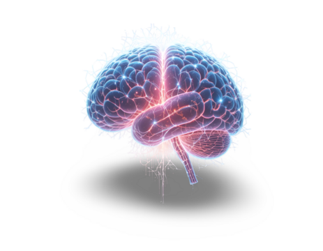 Human Brain Illustration on Transparent Background Depicting Neural Activity