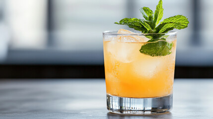 Refreshing cocktail with mint garnish, served in glass with ice, perfect for summer enjoyment