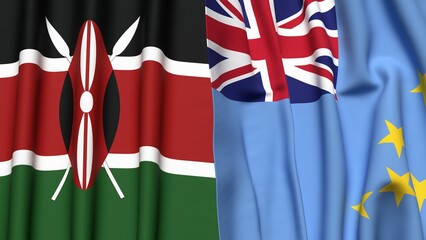Flags of KENYA and TUVALU with realistic cloth texture