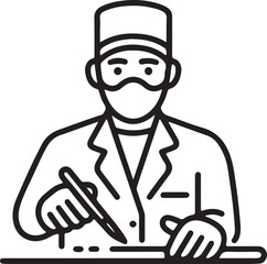 Line Art Of Doctor Wearing Mask Performing Surgery Or Medical Procedure