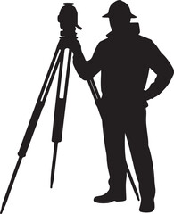 Silhouette Of Surveyor With Theodolite On Tripod Construction And Land Measurement