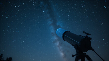 Naklejka premium View into the starry sky at night with a telescope created with technology
