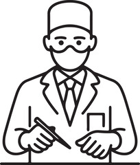 Surgeon Doctor Icon Wearing Mask Holding Scalpel In Hand Vector Illustration