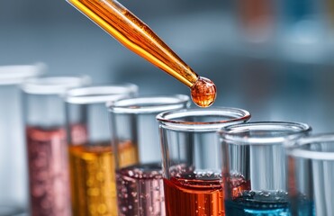 Pipette adding fluid to one of several test tubes. High quality