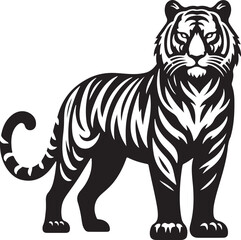 Tiger Black Silhouette Vector, Wild Animal Clipart & Powerful Jungle Design
