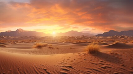 Soft Desert Dunes with Warm Sunset Colors and Textured Sand Patterns in Serene Natural Landscape