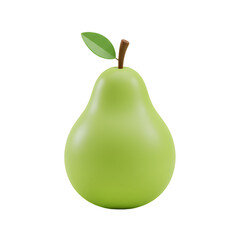 A Vibrant 3D Render of a Single Green Pear with Leaf, Isolated on Black Background, Perfect for Fruit, Food, or Health-Related Designs