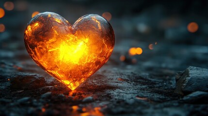Burning heart on dark ground