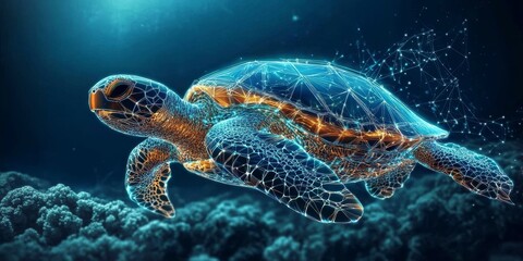 Digital Turtle Glides Through the Deep Blue, Modern Technological Depiction of an Aquatic Reptile