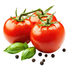 Ripe red tomatoes with basil and peppercorns