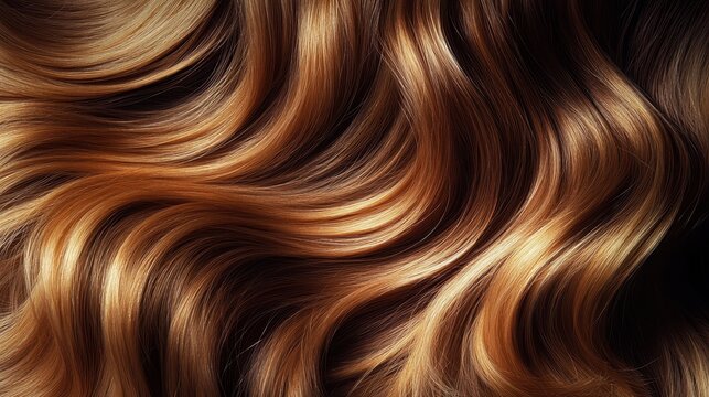Wavy, shiny brown and blonde hair background fills the frame completely. Great for beauty product ads or hair salon marketing purposes.