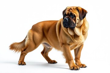 Obraz premium Majestic Mastiff, powerful stance, white background, gentle giant, wrinkles