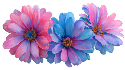 Obraz premium Pastel Pink and Blue Flowers on Transparent Background, PNG
